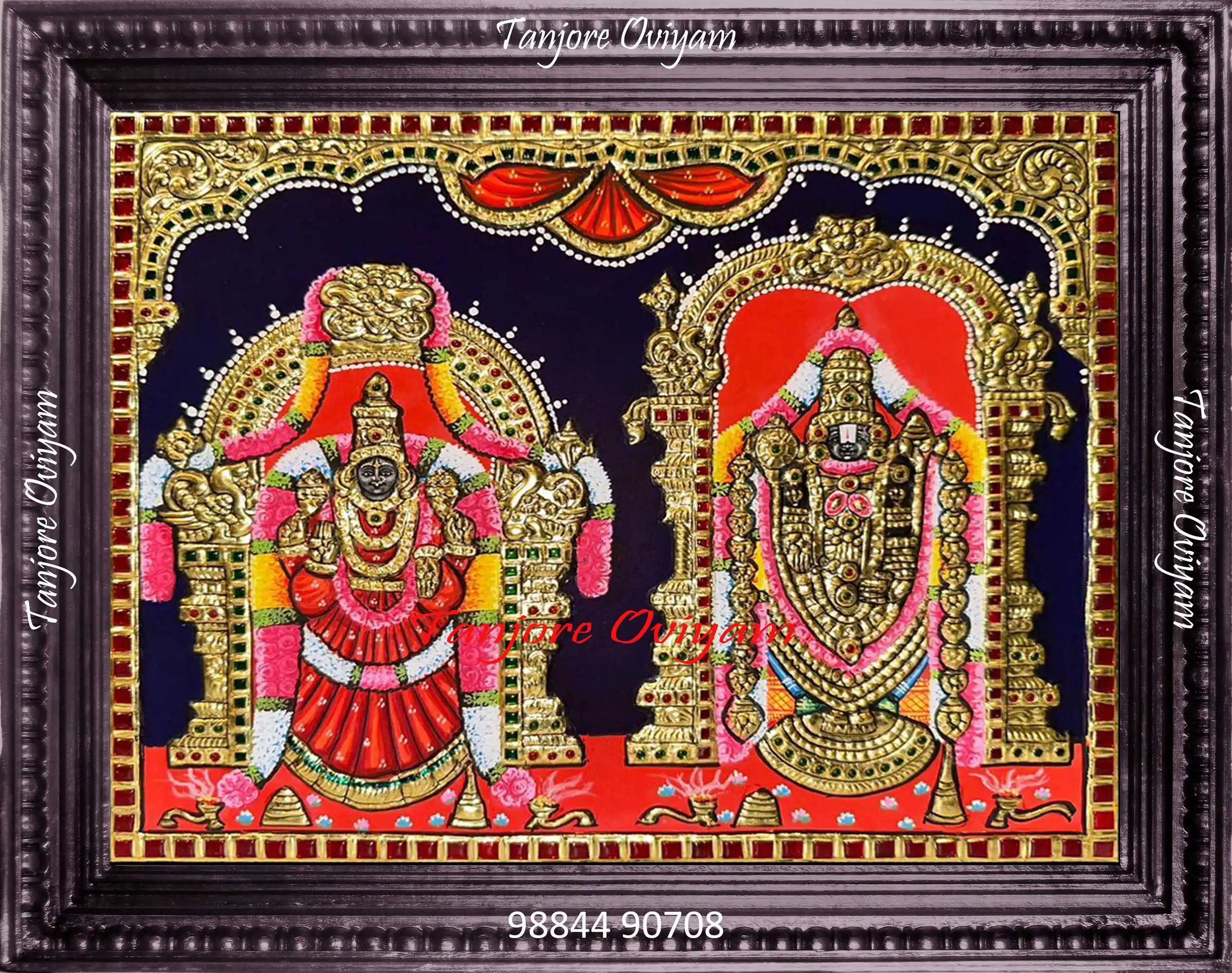 Handcrafted Balaji Thayar Tanjore painting with gold work, vibrant traditional colours and artisan detailing